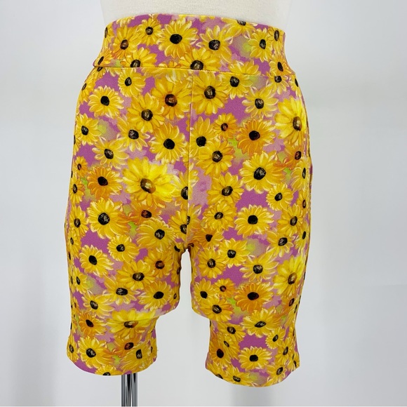 Zara NWT Bright Yellow Sunflower Print Biker Style Shorts, Small - Picture 7 of 16